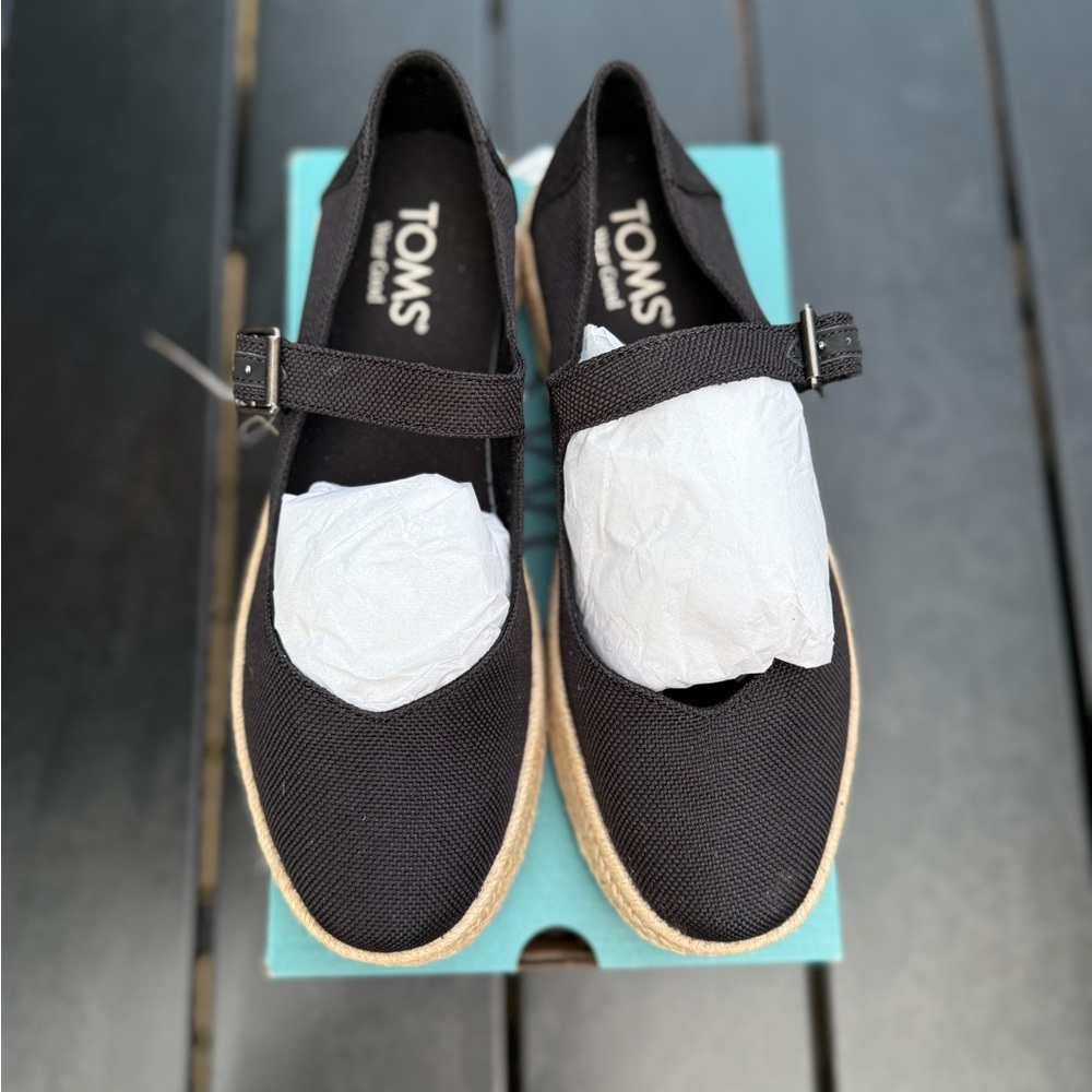 Toms Carolina Mary Jane Espadrille BLACK Size 6.5